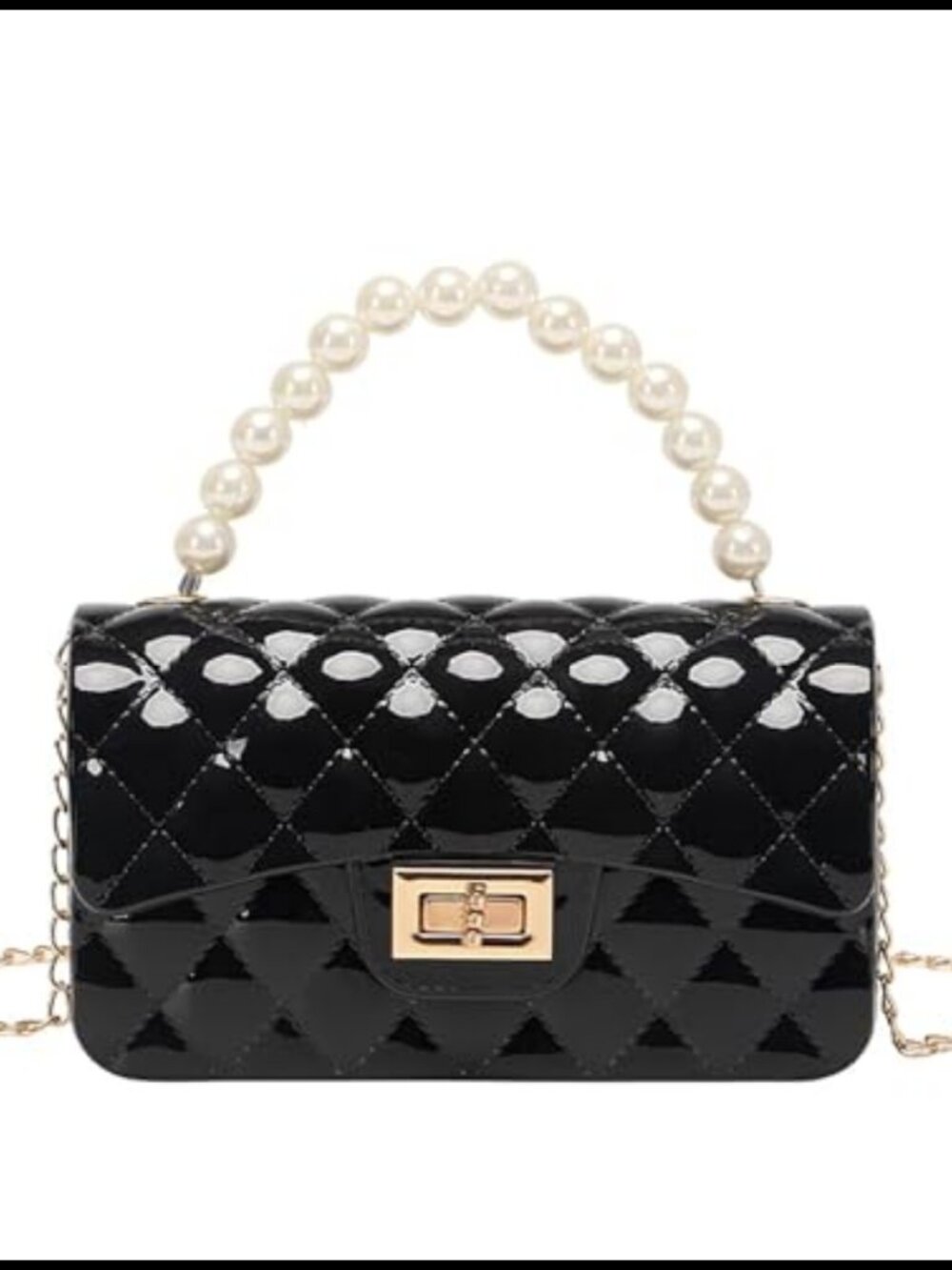 Mini Quilted Jelly Silicone Crossbody Bag with Detachable Chain & Pearl Handle